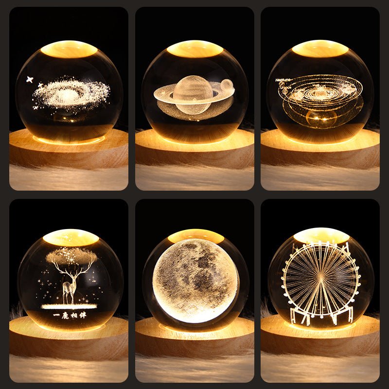 3D Galaxy Crystal Ball Lamp | Floating Planet LED Night Light - Glow & Drift