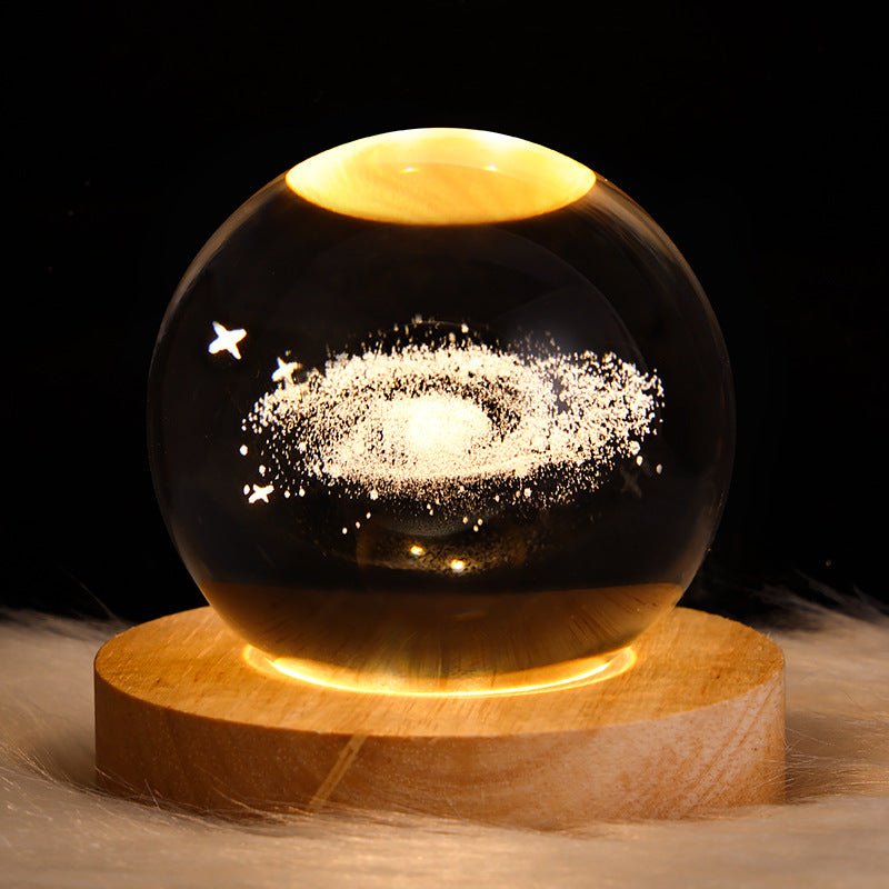 3D Galaxy Crystal Ball Lamp | Floating Planet LED Night Light - Glow & Drift