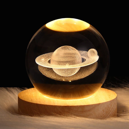 3D Galaxy Crystal Ball Lamp | Floating Planet LED Night Light - Glow & Drift