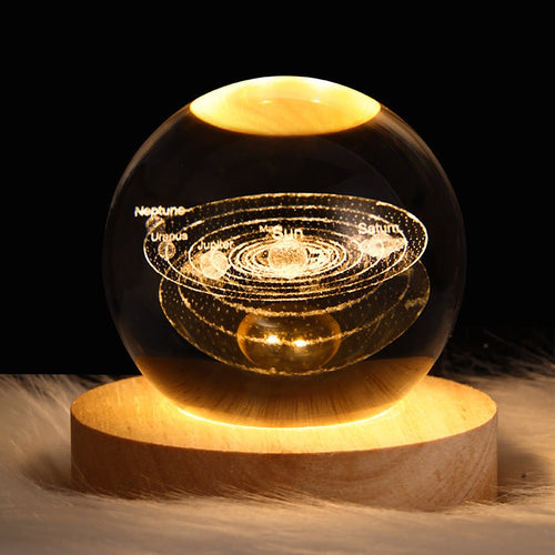 3D Galaxy Crystal Ball Lamp | Floating Planet LED Night Light - Glow & Drift