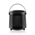 Glow & Drift Aurora Mist & Flame Diffuser in black with a mountain landscape window and a brown carrying handle.