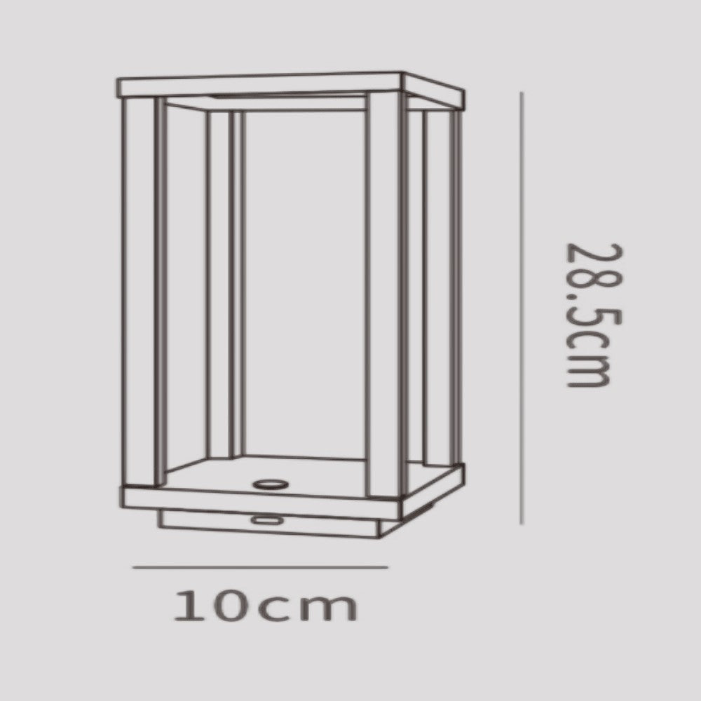 Glow & Drift The Nomad Lantern technical line drawing showing 28.5cm height and 10cm width dimensions.