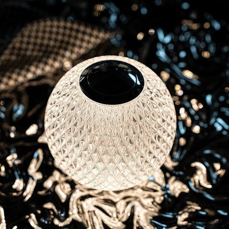 Glow & Drift Prism Crystal Atmosphere Lamp with a faceted diamond-cut acrylic shell and top-mounted touch sensor.