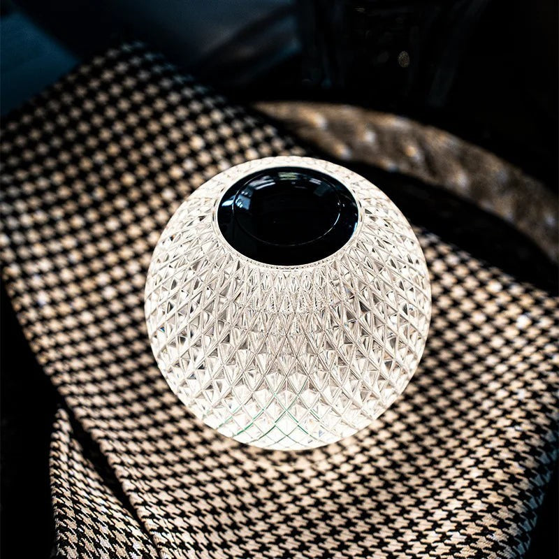 Glow & Drift Prism Crystal Atmosphere Lamp with a diamond-cut faceted acrylic shell and touch-sensitive top sensor.