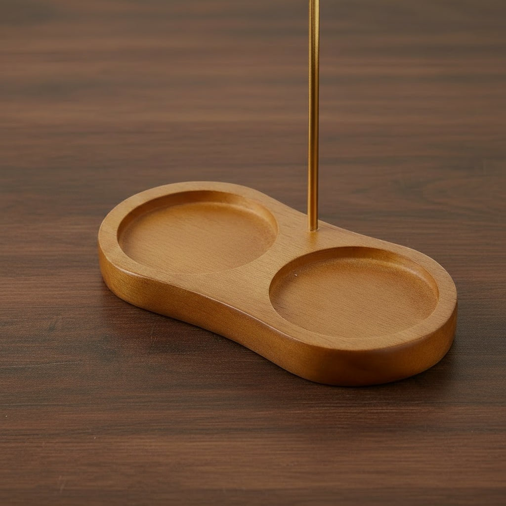 Glow & Drift Solstice Dual Glass Incense Station wooden base with metal rod for suspended incense burning