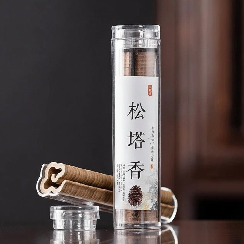 Glow & Drift Xiangyun Cloud Incense in a clear tube with traditional hand-pressed cloud-shaped incense sticks.