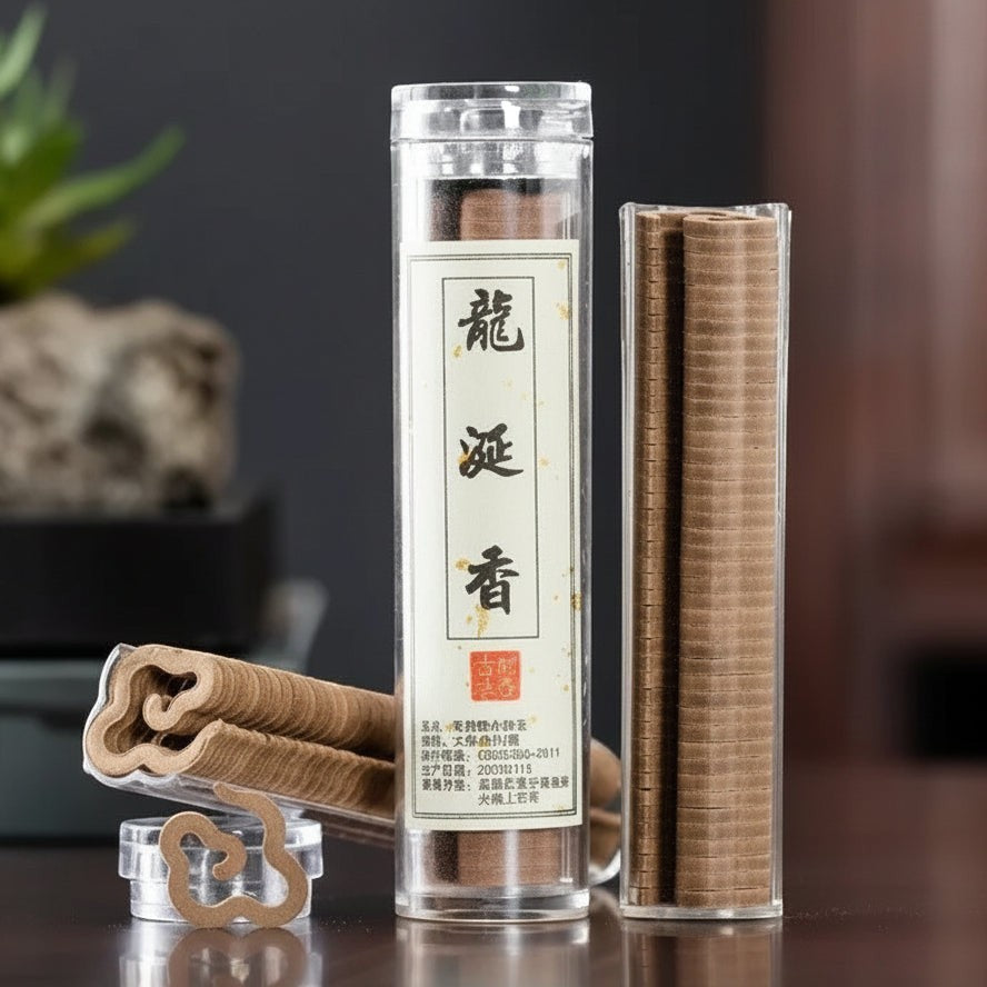 Glow & Drift Xiangyun cloud-shaped natural incense sticks in a clear plastic storage tube for home meditation.