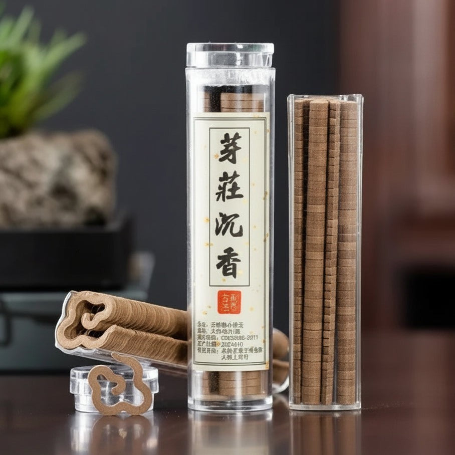Glow & Drift Xiangyun Cloud Incense in clear tubes, featuring natural brown cloud-shaped incense pieces for meditation.