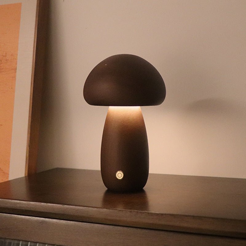Minimalist Wooden Mushroom LED Lamp | Touch Bedside Light - Glow & Drift