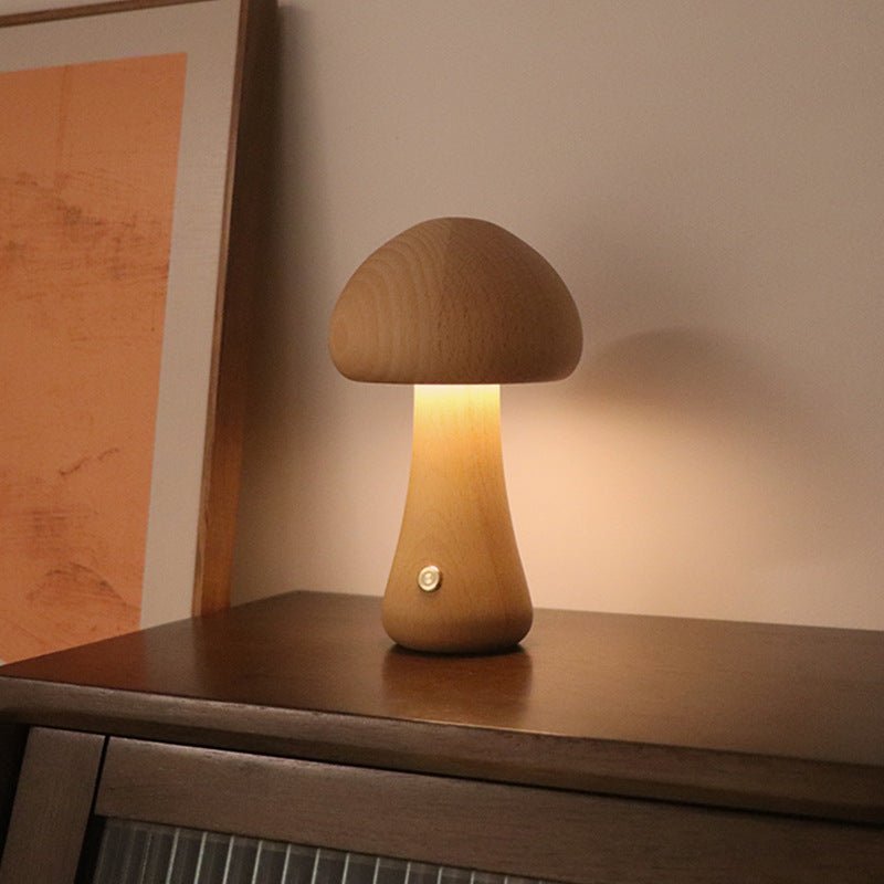Minimalist Wooden Mushroom LED Lamp | Touch Bedside Light - Glow & Drift