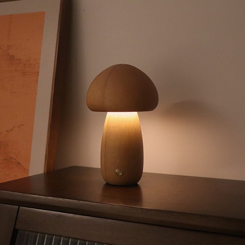 Minimalist Wooden Mushroom LED Lamp | Touch Bedside Light - Glow & Drift