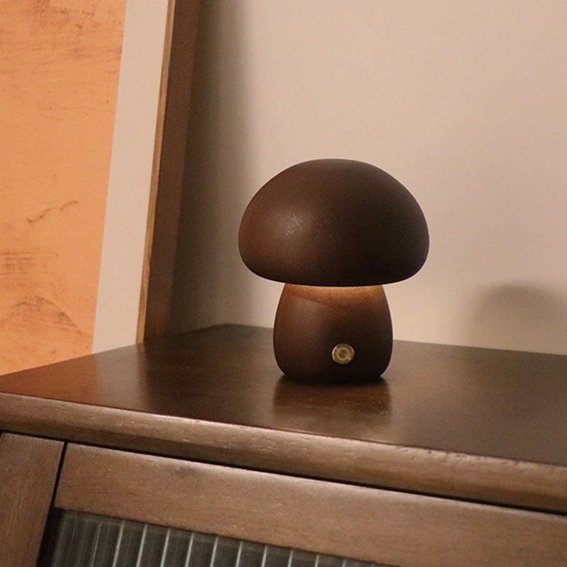 Minimalist Wooden Mushroom LED Lamp | Touch Bedside Light - Glow & Drift