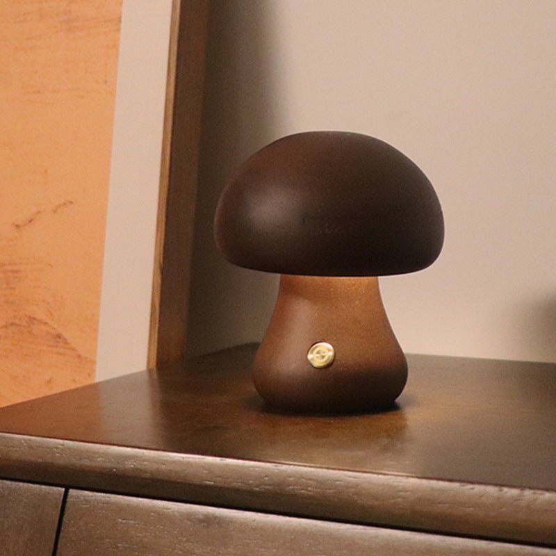 Minimalist Wooden Mushroom LED Lamp | Touch Bedside Light - Glow & Drift