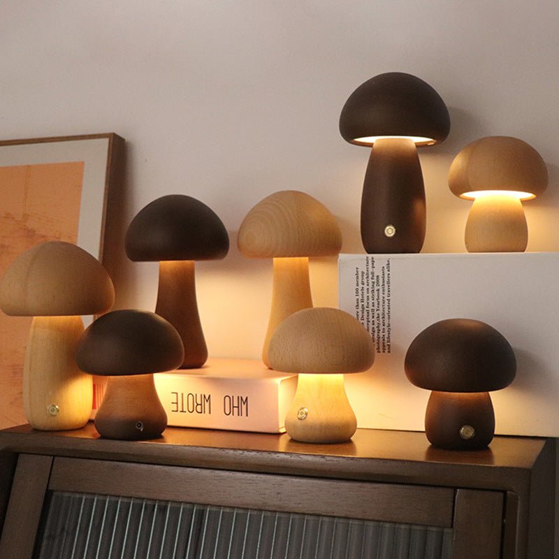 Minimalist Wooden Mushroom LED Lamp | Touch Bedside Light - Glow & Drift