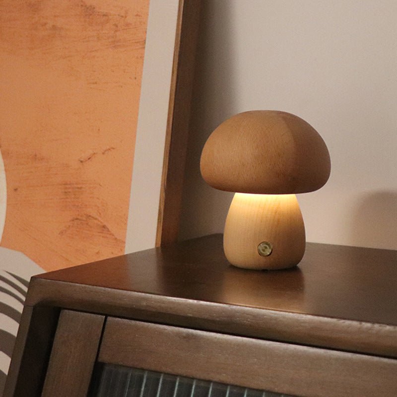 Minimalist Wooden Mushroom LED Lamp | Touch Bedside Light - Glow & Drift