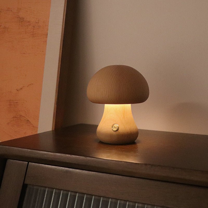 Minimalist Wooden Mushroom LED Lamp | Touch Bedside Light - Glow & Drift