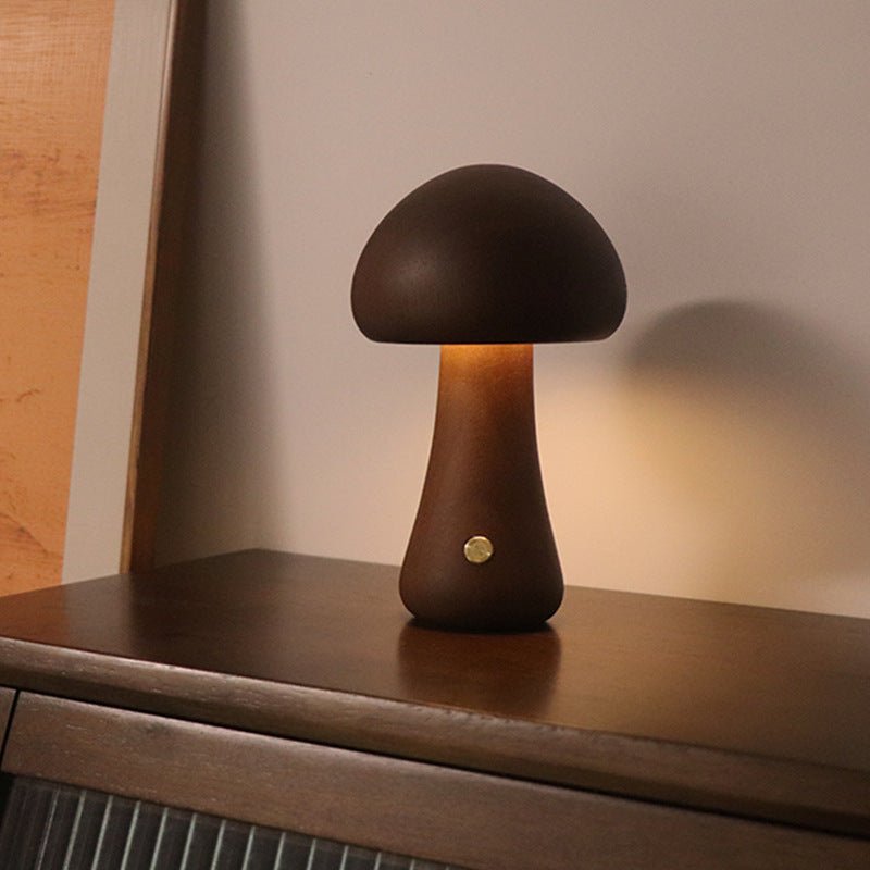 Minimalist Wooden Mushroom LED Lamp | Touch Bedside Light - Glow & Drift