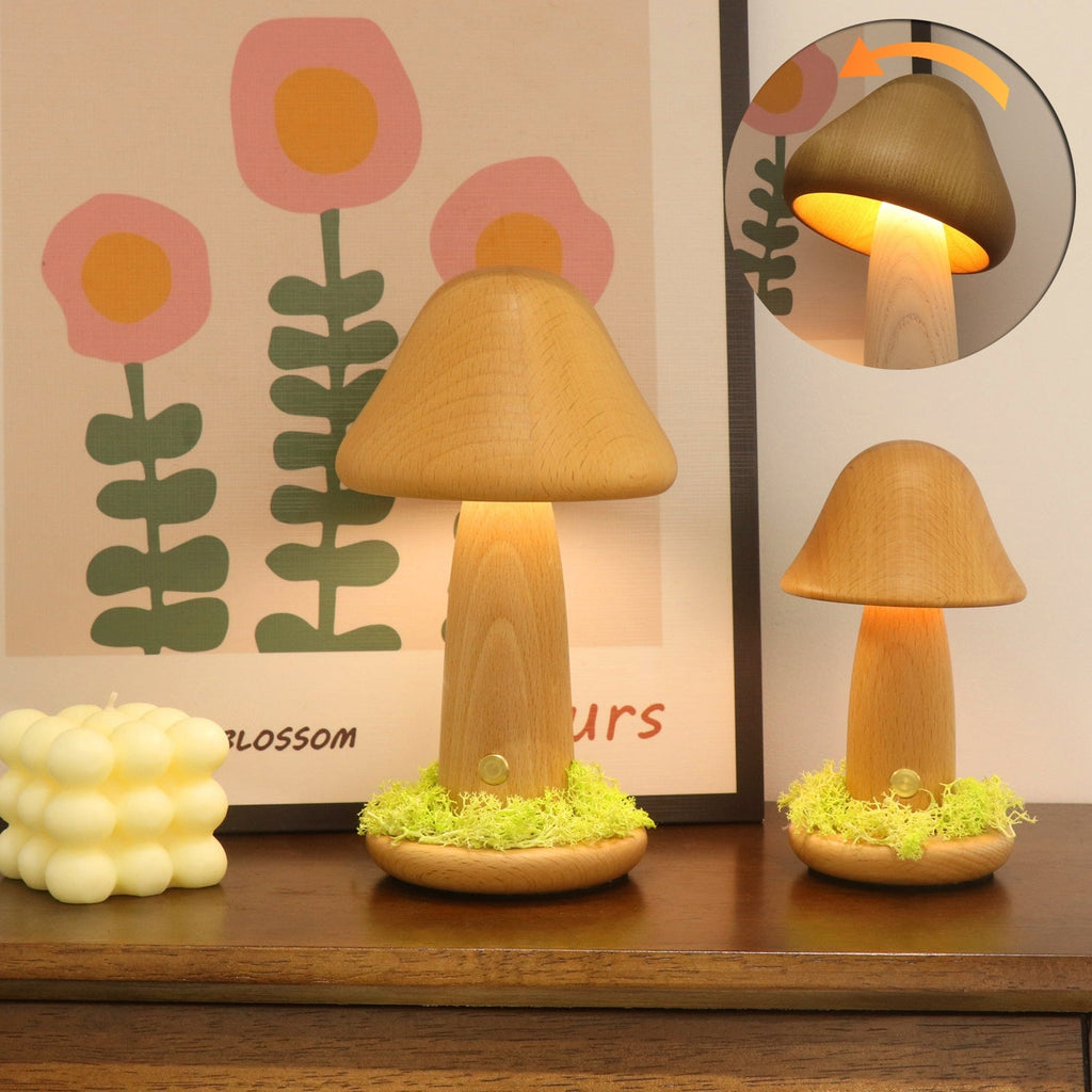The Canopy Beech Wood Mushroom Lamp | Touch - Activated Night Light - Glow & Drift