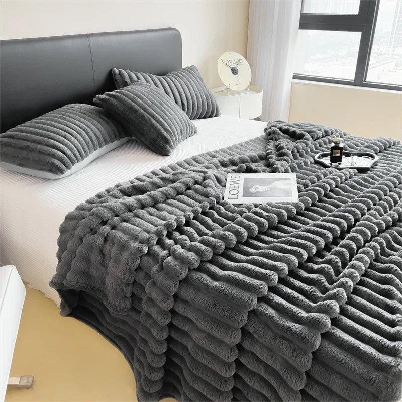 Thickened Wide - Stripe Throw Blanket | Premium Cozy Bed Cover - Glow & Drift
