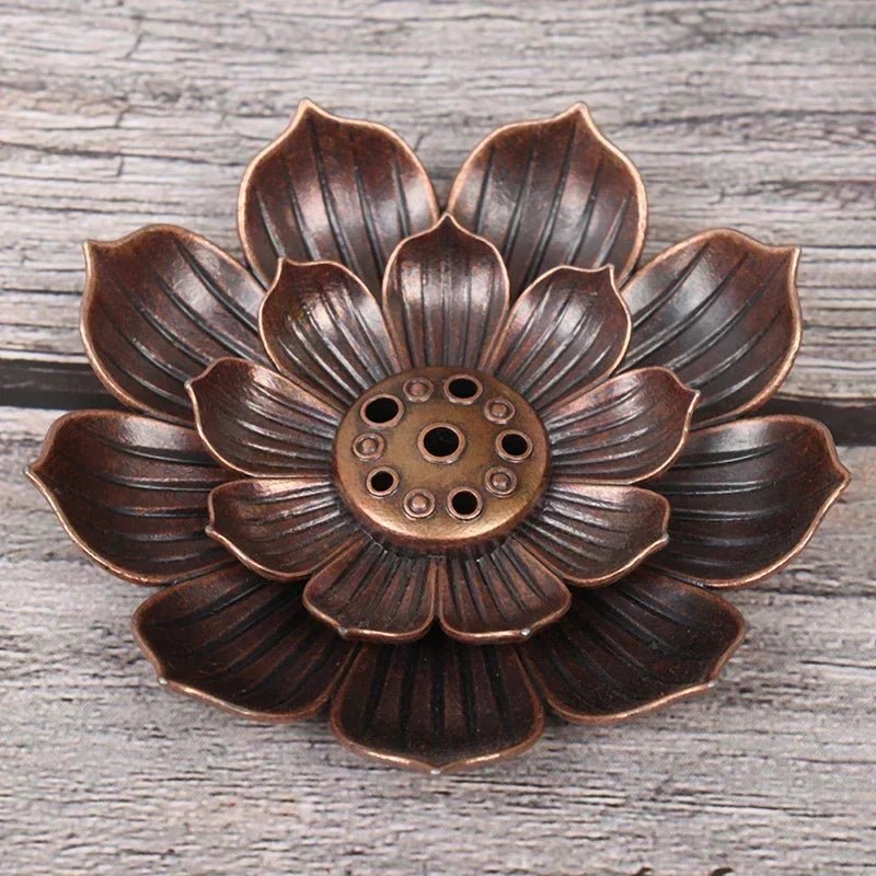 Vintage Lotus Bronze Incense Burner Plate | Alloy Ash Catcher - Glow & Drift